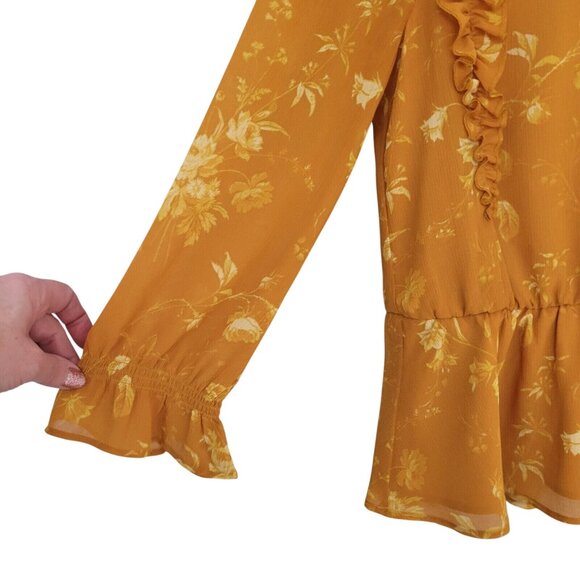 Madewell Ruffle Shoulder Peplum Top Womens Size XS Tonal Botanical Boho Peasant - Picture 5 of 8